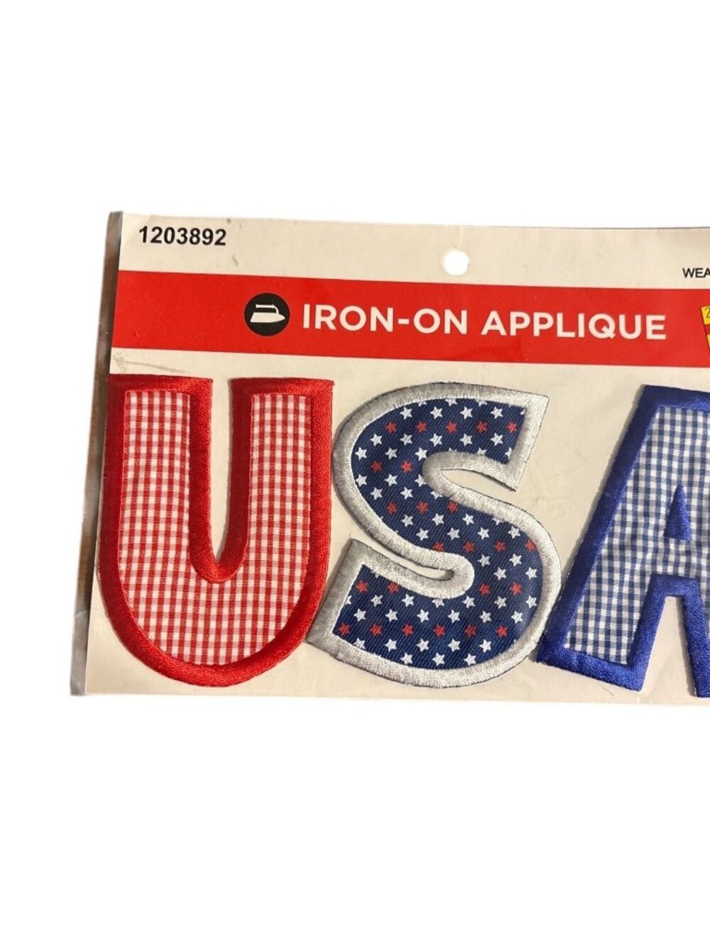 USA Iron-On Applique Wearable Art Patch Patriotic Red/Blue/White Gingham Star
